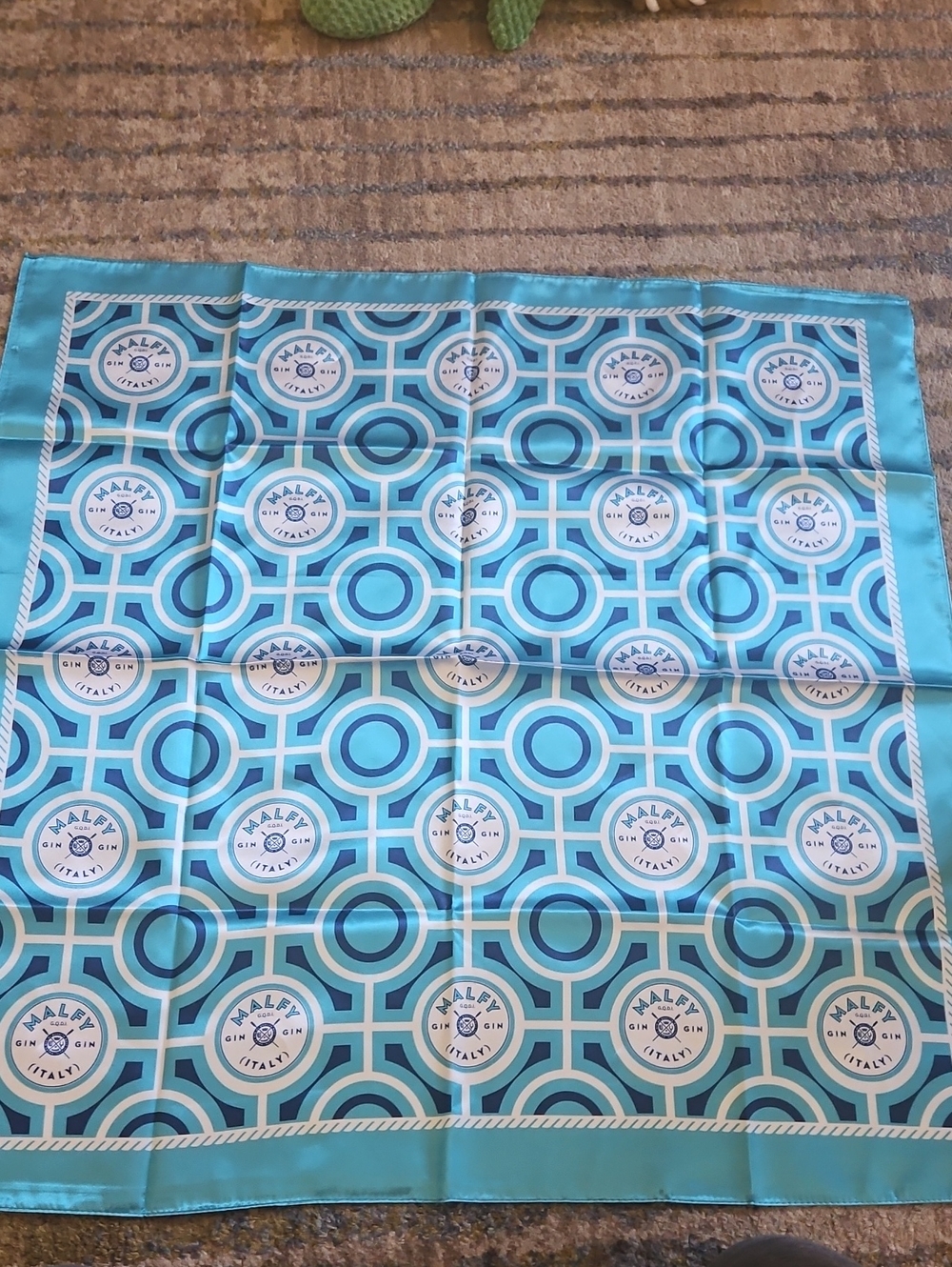 Malfy Gin Blue Geometric Silk Scarf with Circular Logo Pattern